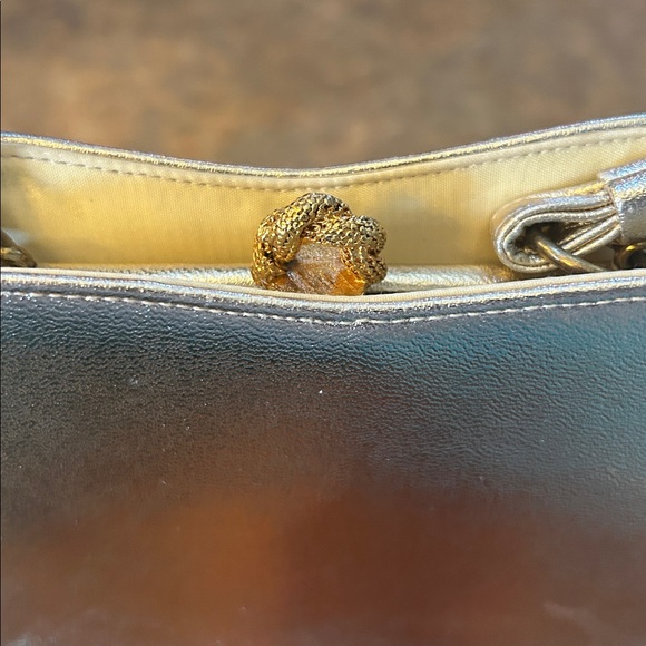 Lewisette Evening Vintage Gold Clutch with gold clasp, 8” x 5 1/2”, EUC - Picture 2 of 9